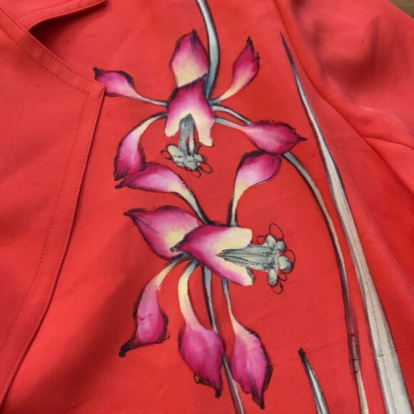Vintage Yolanda Lorente Open Blazer Jacket 1X Floral Red Hand Painted 100% Silk - Picture 4 of 11